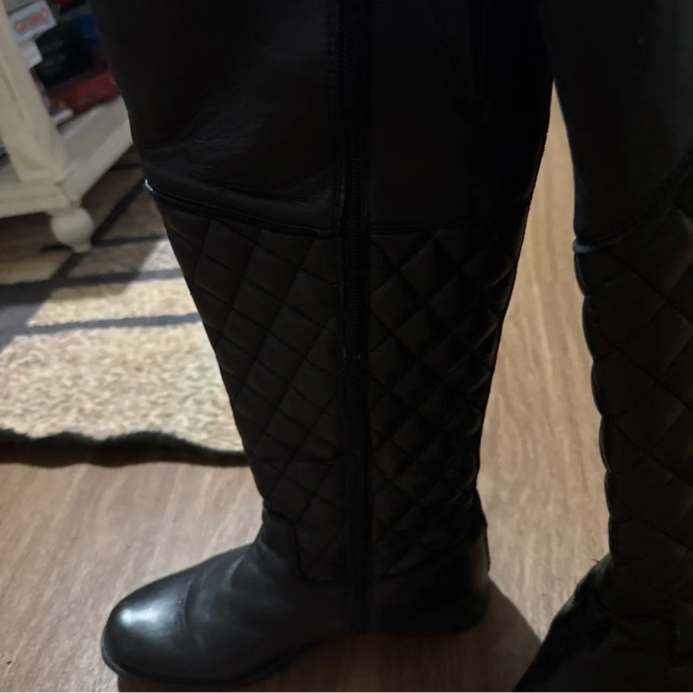 Steve Madden Women's Leather Tall Knee High Zip-up Quilted Boots Size 9.5 Black
